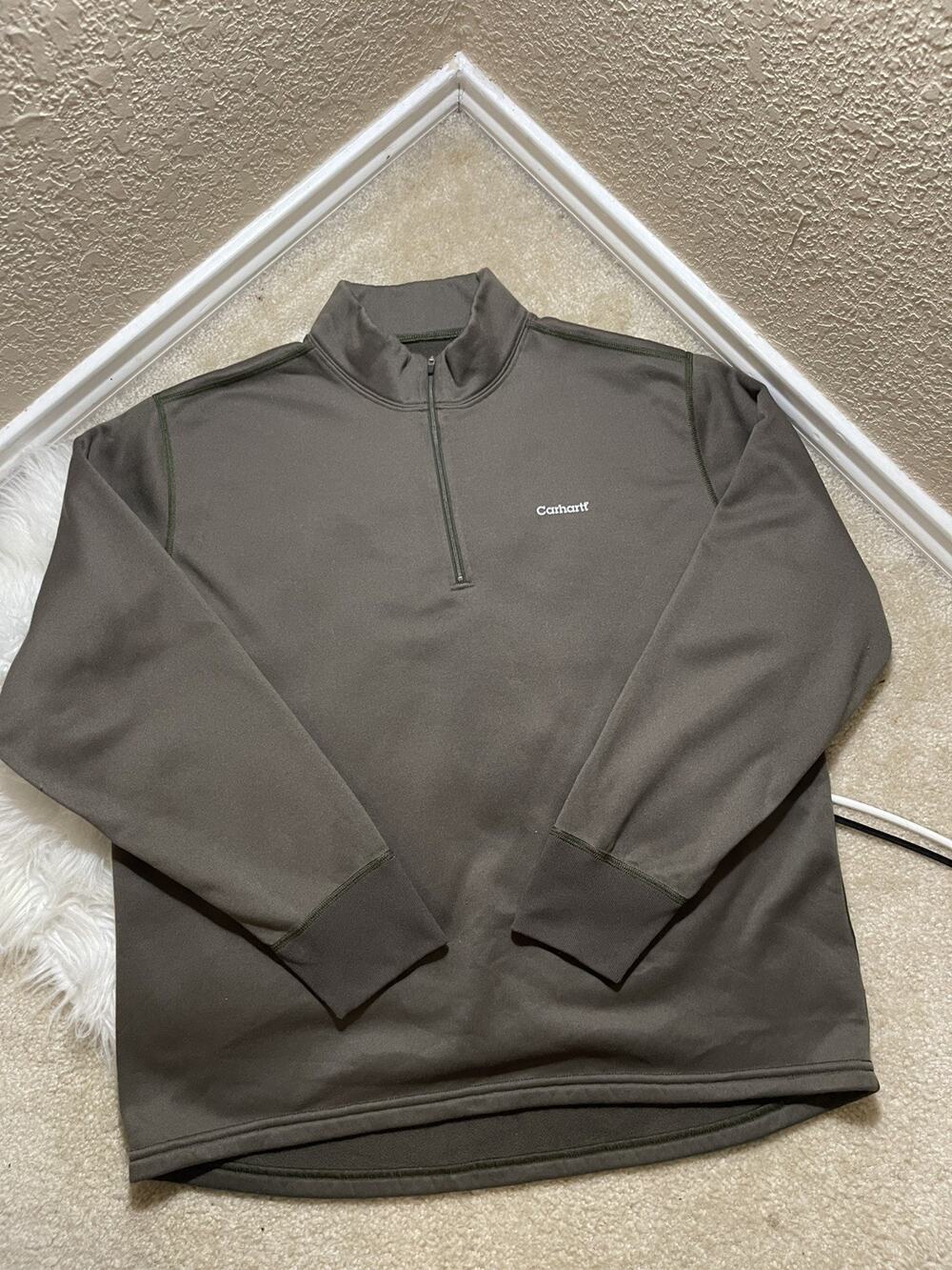 Carhartt Mens Olive Green 1/4 Zip Pullover Sweatshirt Long Sleeve Large Fleece